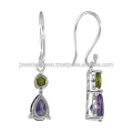 Boucles d&#39;oreilles en argent sterling 925 en pierres précieuses améthyste et peridot